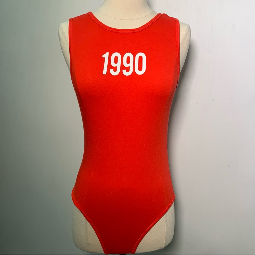 ZARA 1990 printed orange bodysuit top size M